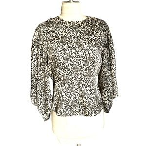 TOPSHOP Animal Print Kimino Drape Sleeve Peplum Top Exposed Back Zipper Size 6